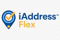 iAddress Flex logo with blue map point icon